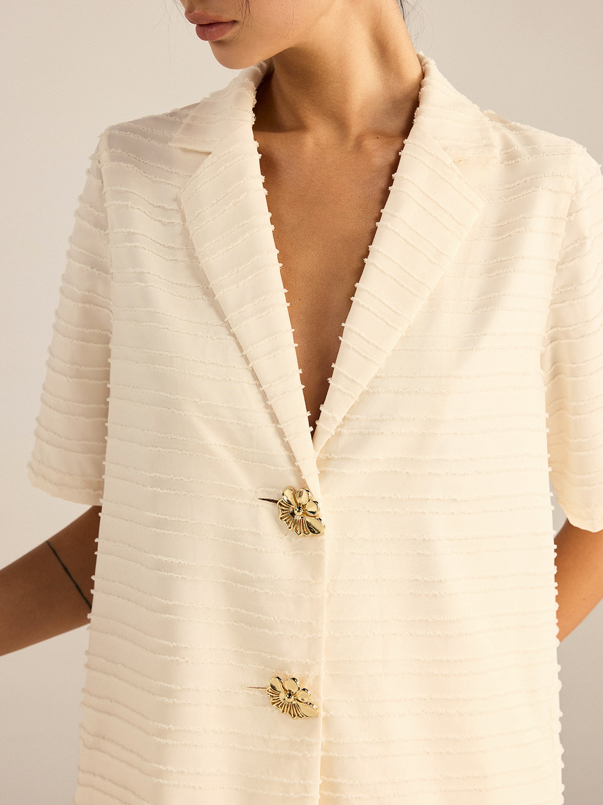 Textured Short-Sleeve Blazer and Shorts Set-Massicos
