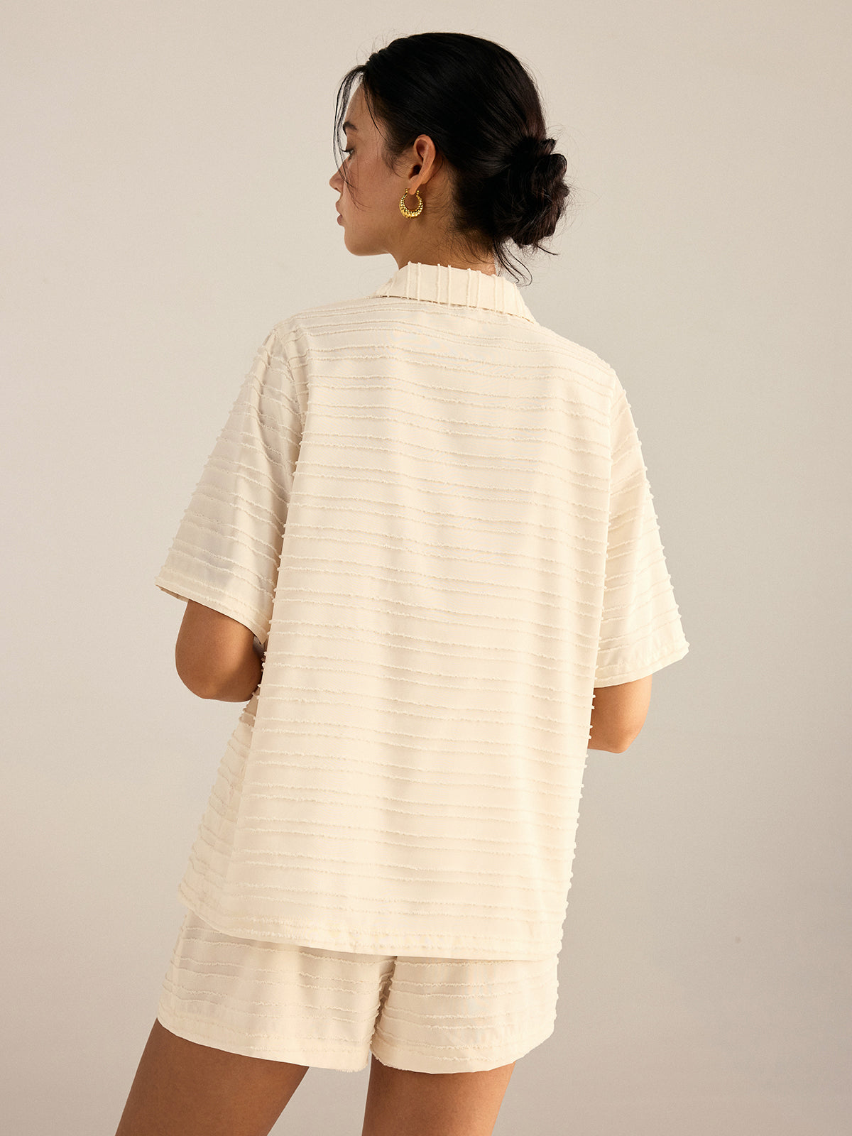 Textured Short-Sleeve Blazer and Shorts Set-Massicos