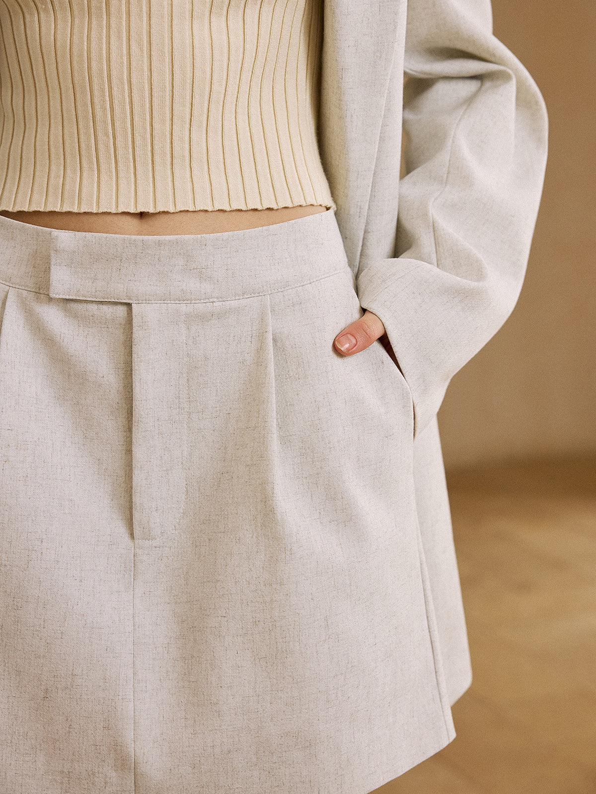 Semi-Sheer Linen-Blend Pleated Mini Skirt-Massicos