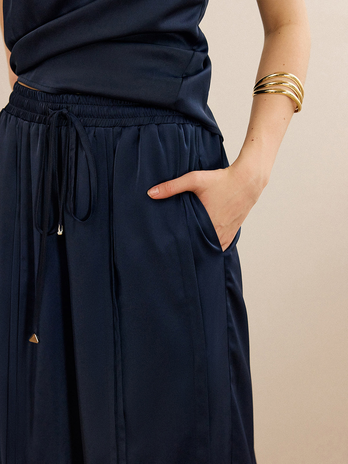 Satin Halter Neck Top and Wide-Leg Pants Set-Massicos