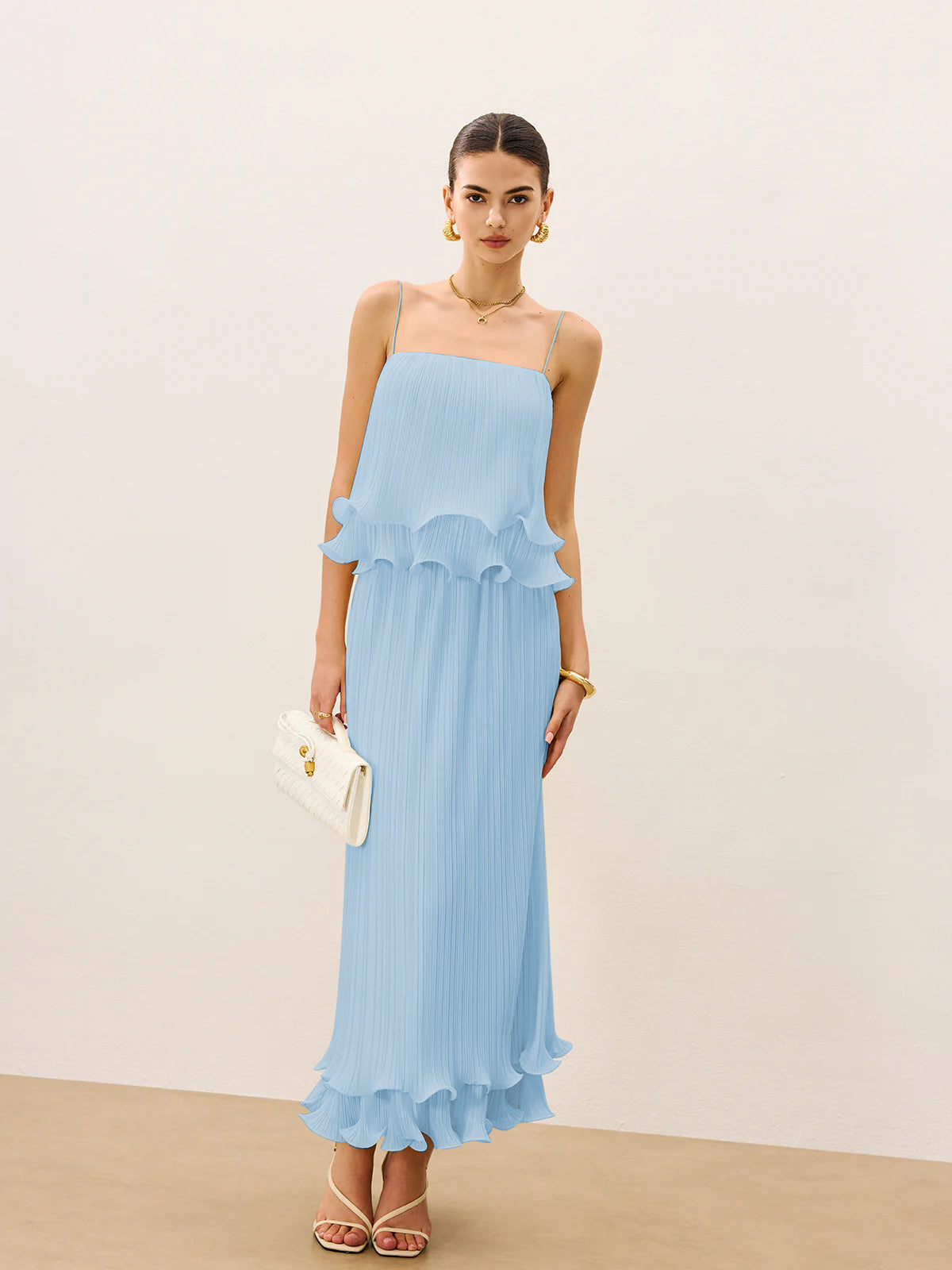 Pleated Layered Ruffle Skirt Set-Massicos