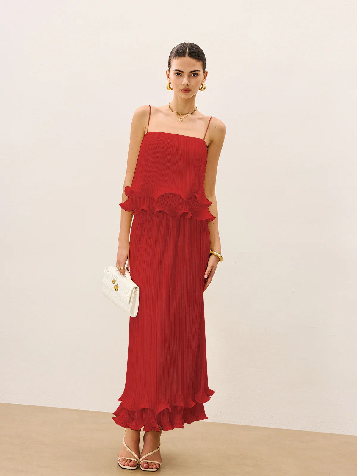 Pleated Layered Ruffle Skirt Set-Massicos