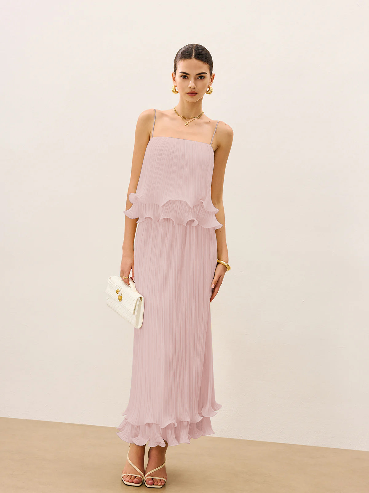 Pleated Layered Ruffle Skirt Set-Massicos