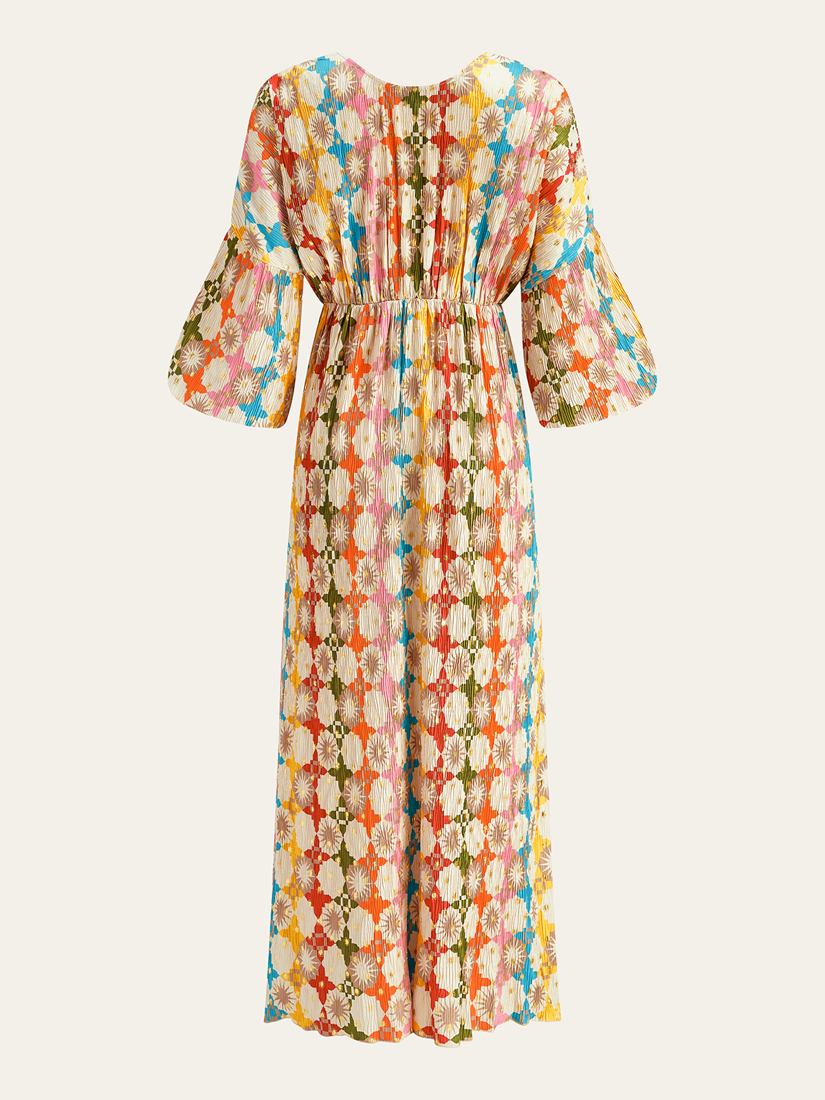 Jacquard Print V-Neck Dress-Massicos