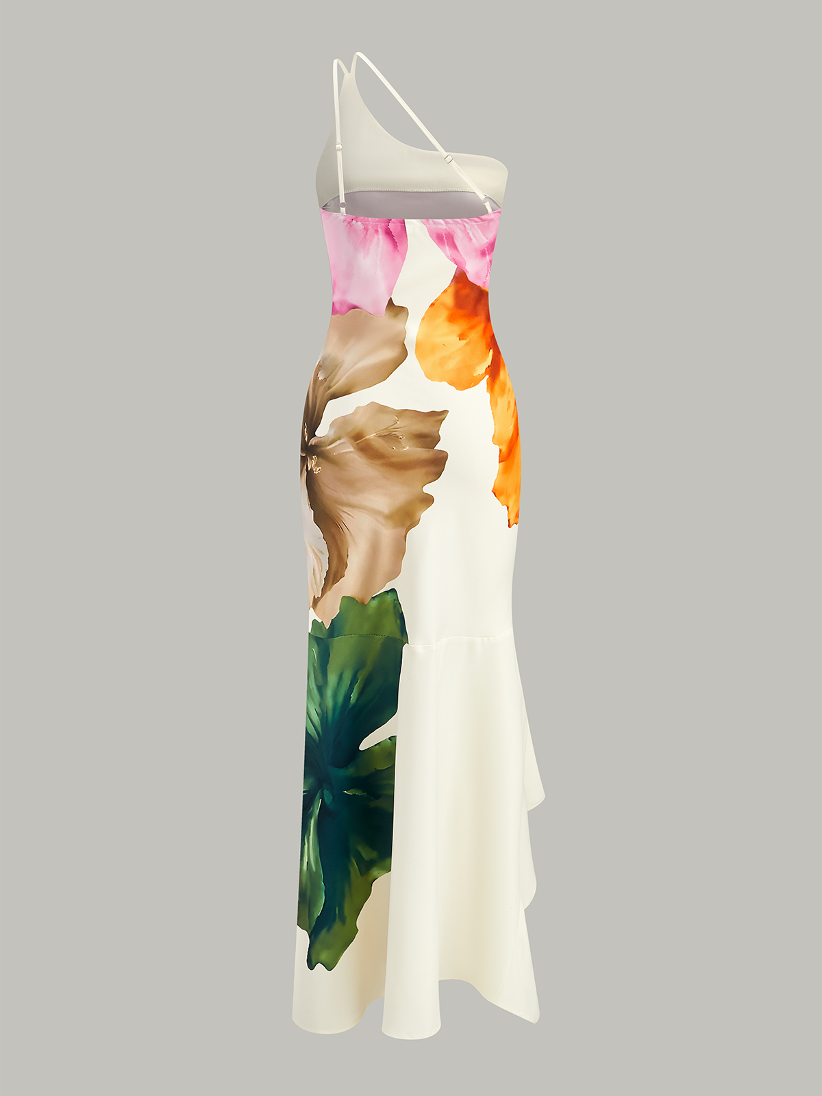 Asymmetric One-Shoulder Floral Print Maxi Dress-Massicos