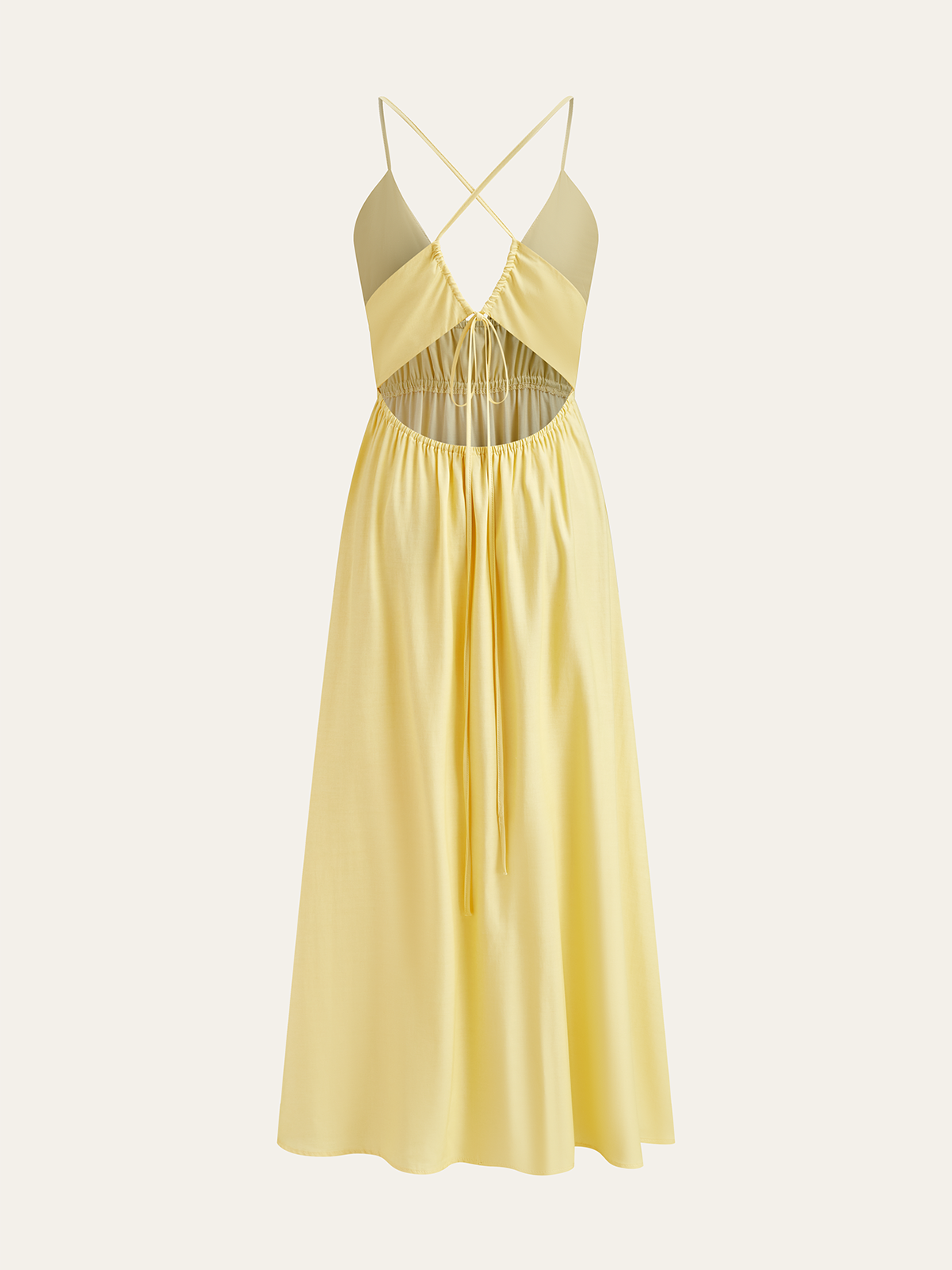 Spaghetti Strap Maxi Dress with Ruched Waist and Crisscross Back-Massicos