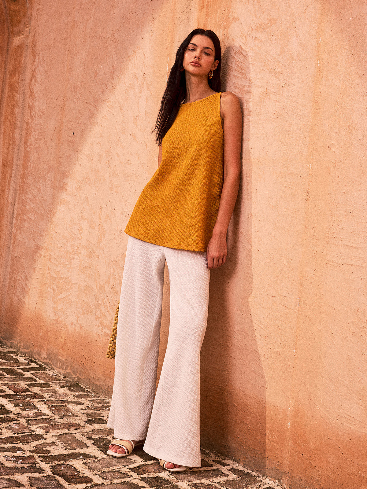 Textured Wide-Leg Knit Pants-Massicos
