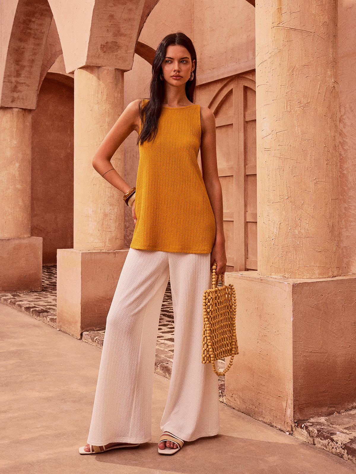 Textured Tie-Back Tank Top-Massicos