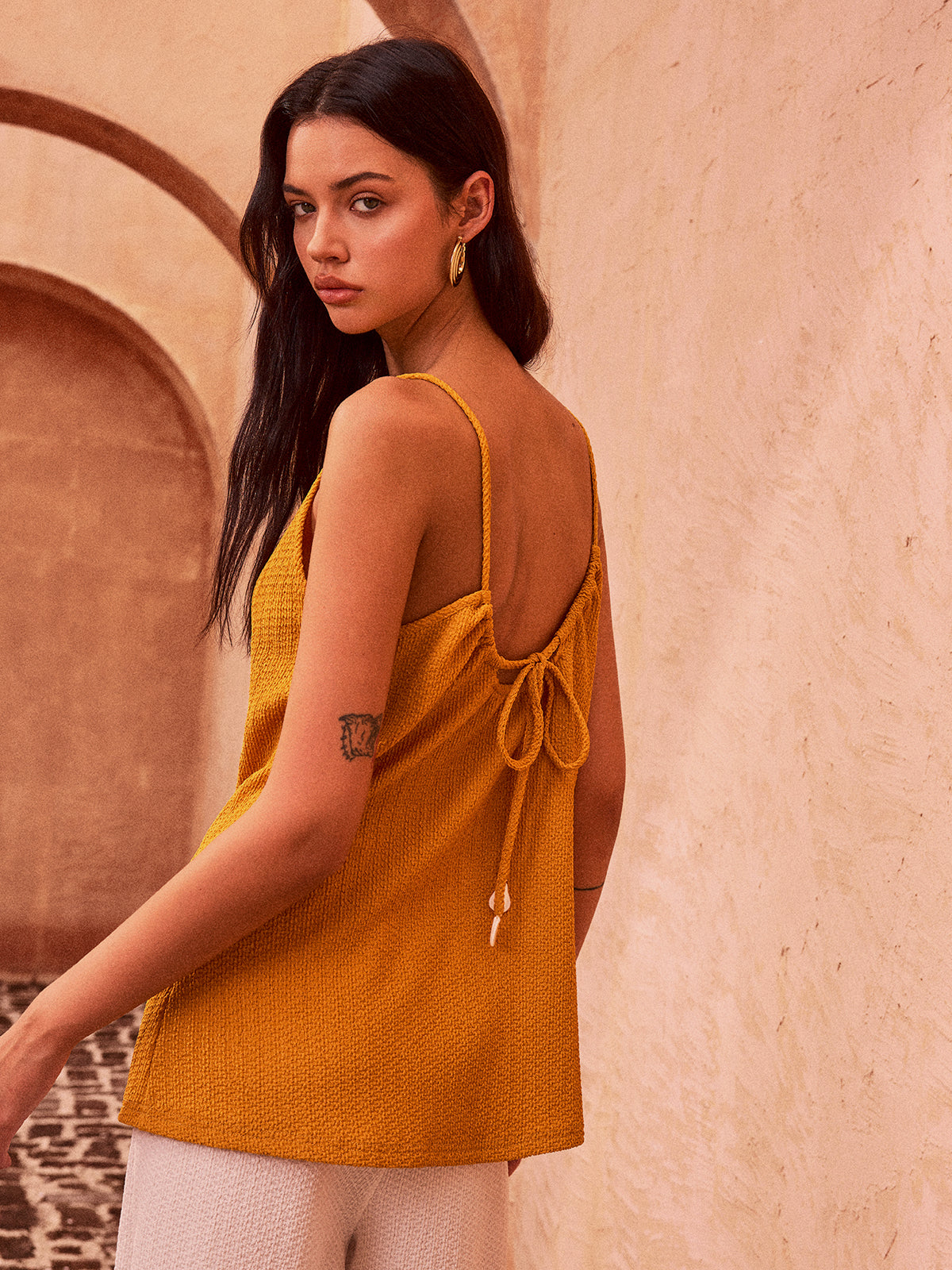 Textured Tie-Back Tank Top-Massicos