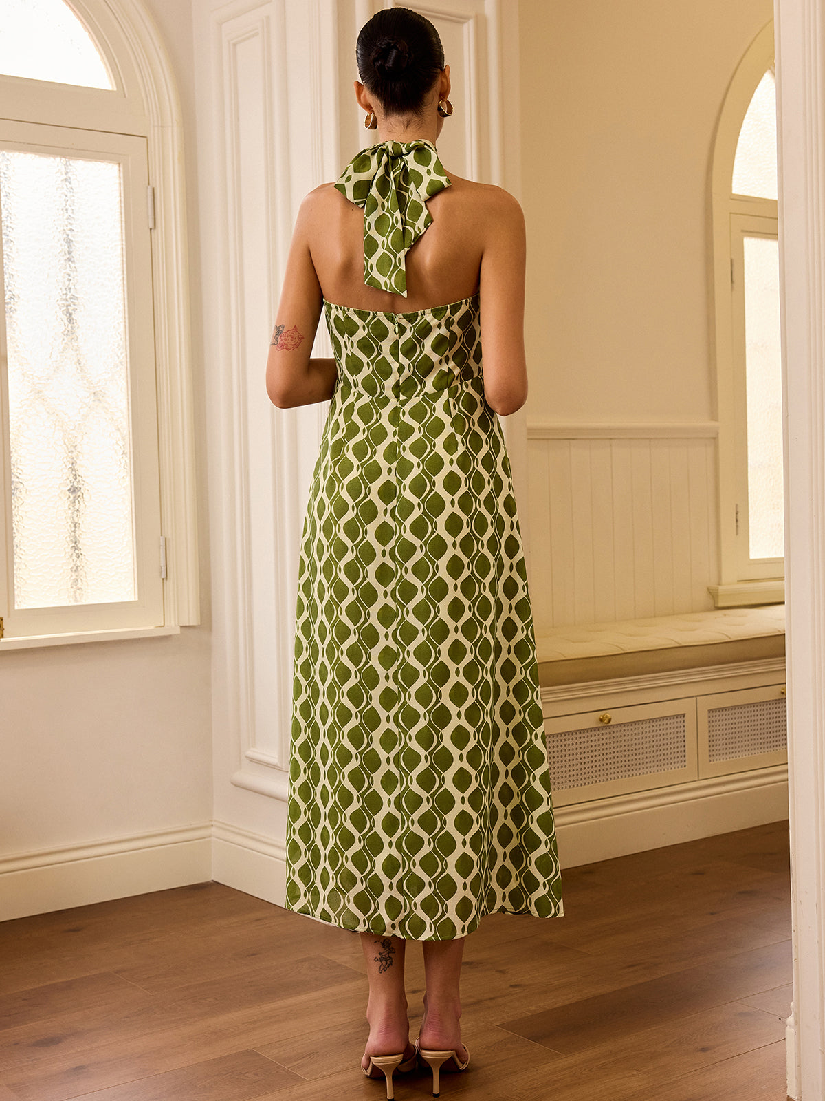 Halter Neck Printed Midi Dress-Massicos