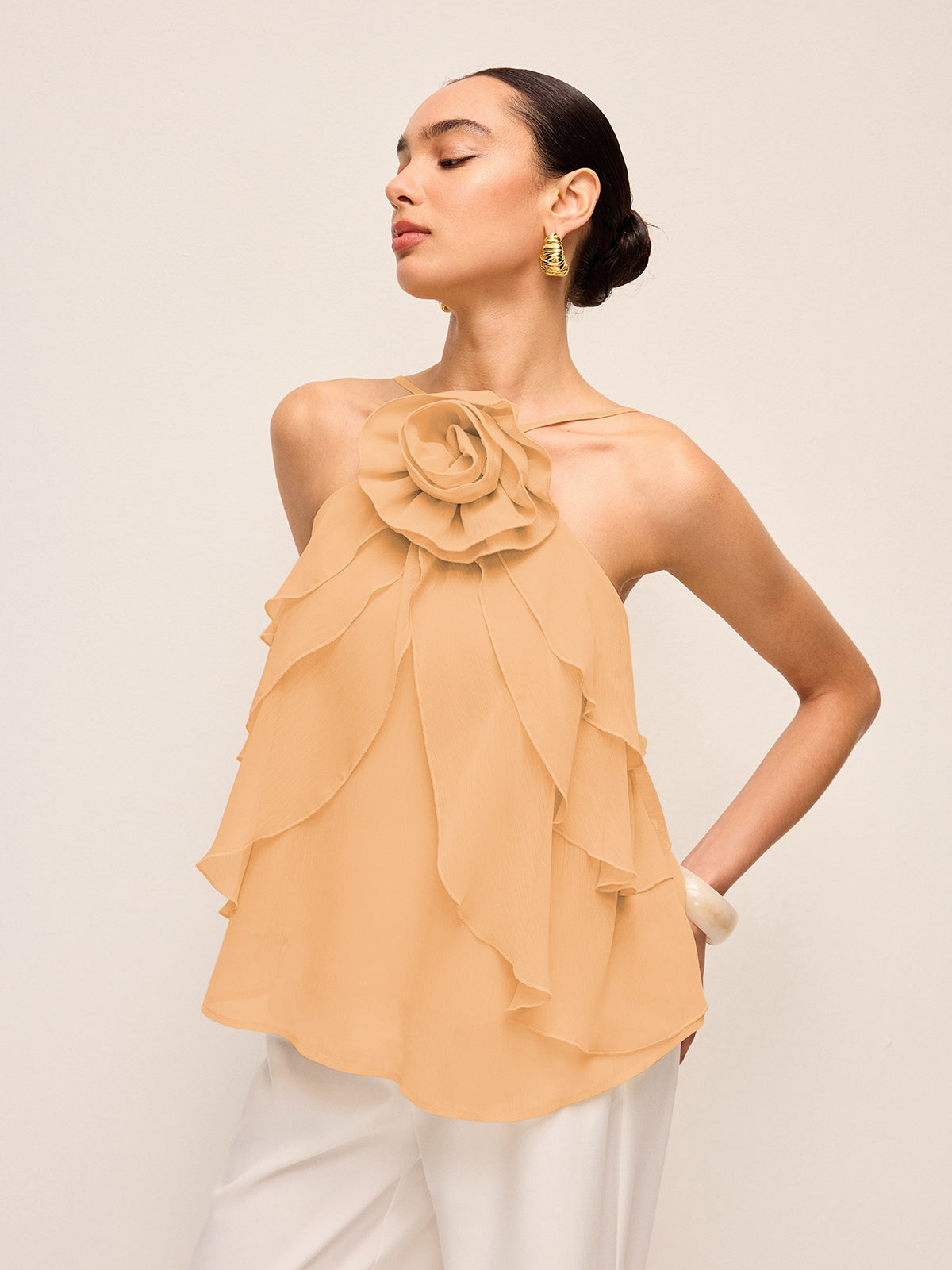 Floral Ruffle Halter Top-Massicos