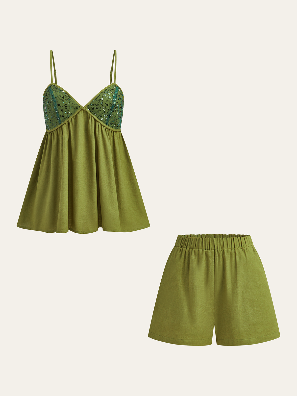 Sequin Cami Top and Elastic Waist Shorts Set-Massicos