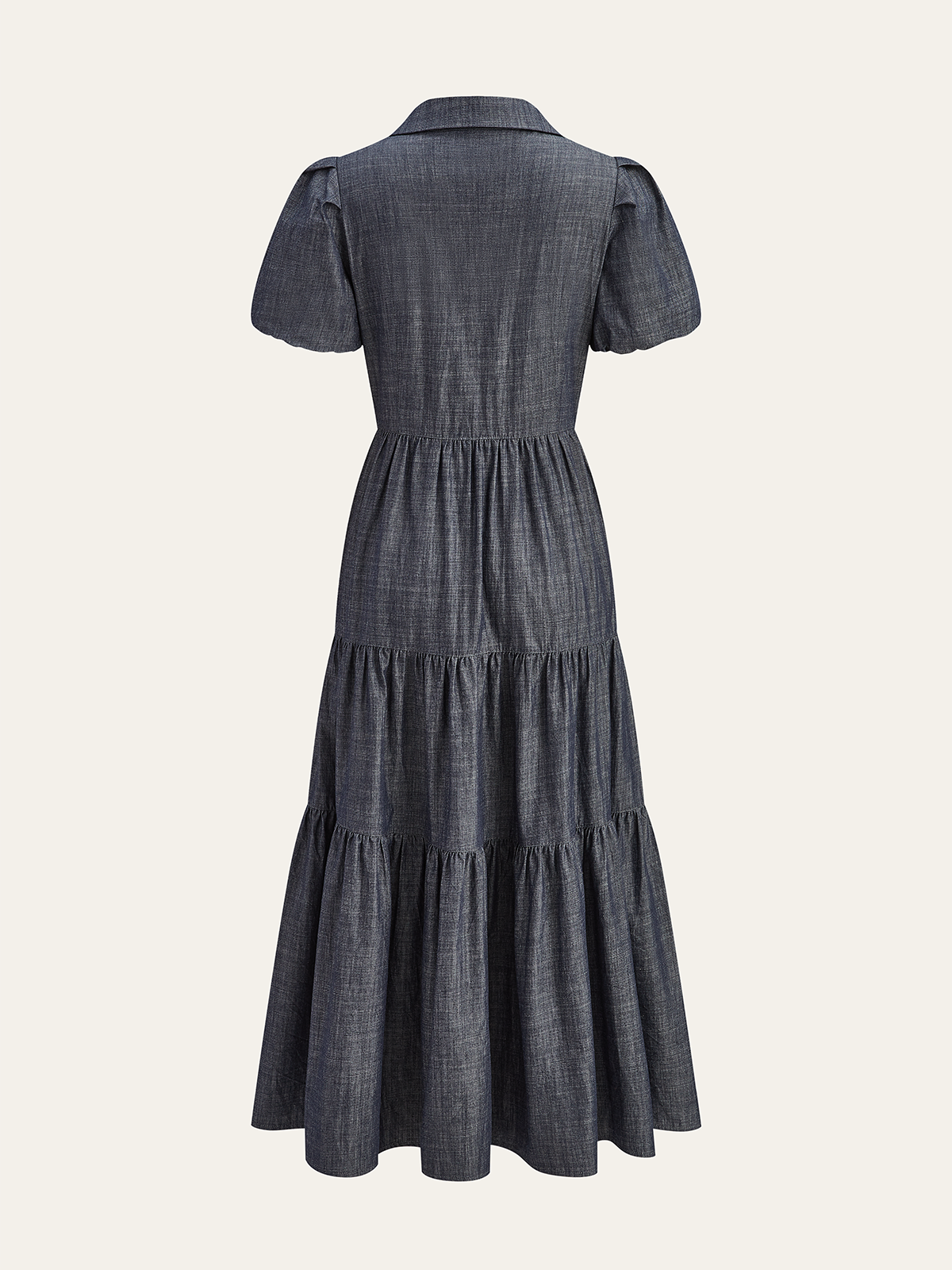 Puff Sleeve Tiered Button-Front maxi Dress-Massicos