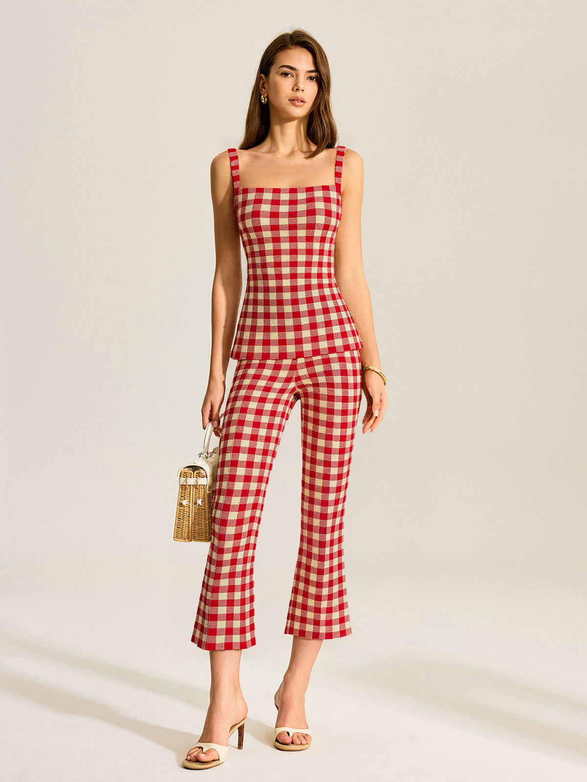 Gingham Print Pants Set-Massicos