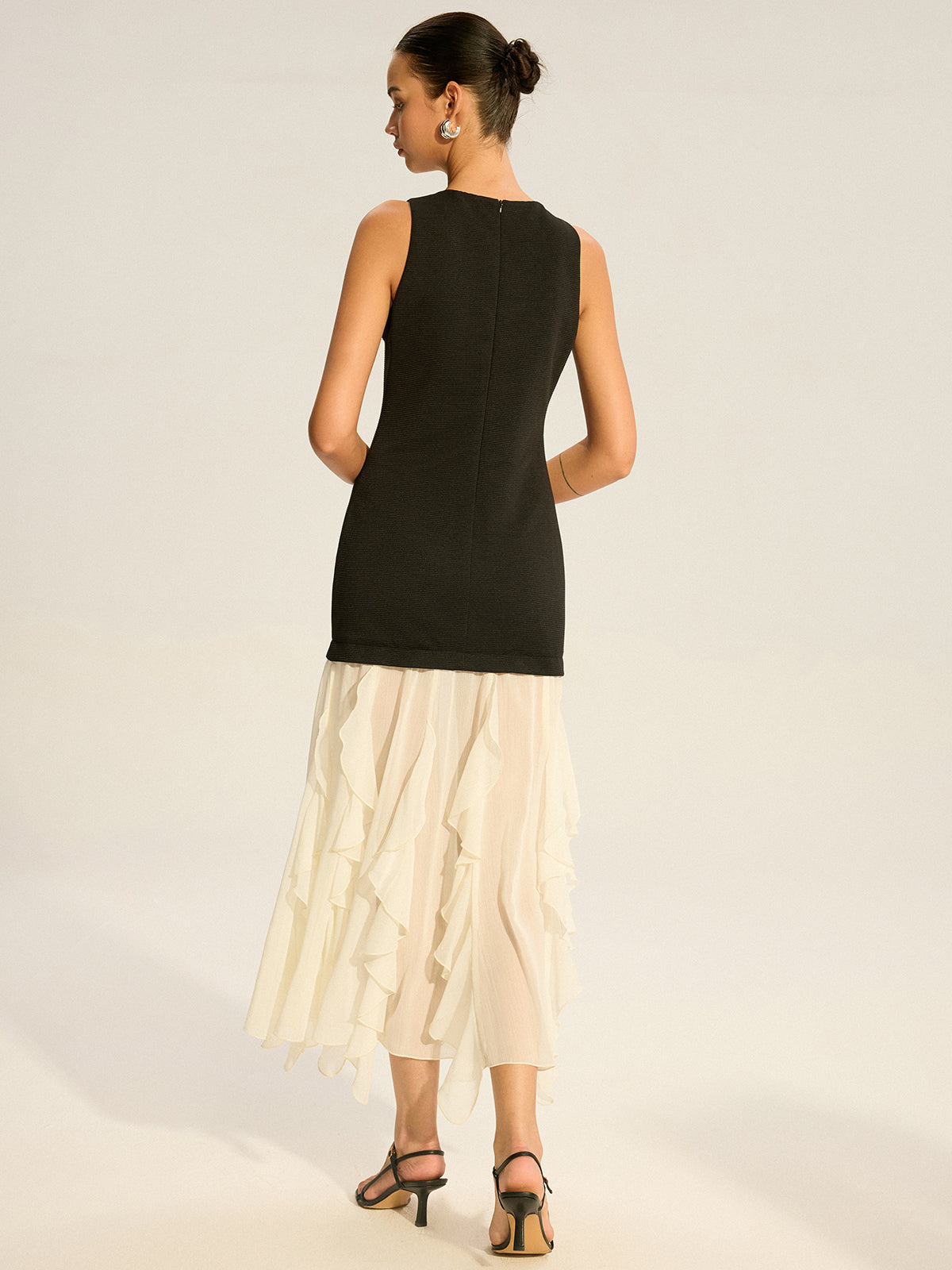 2 in 1 Semi-Sheer Ruffled Hem Maxi Dress-Massicos