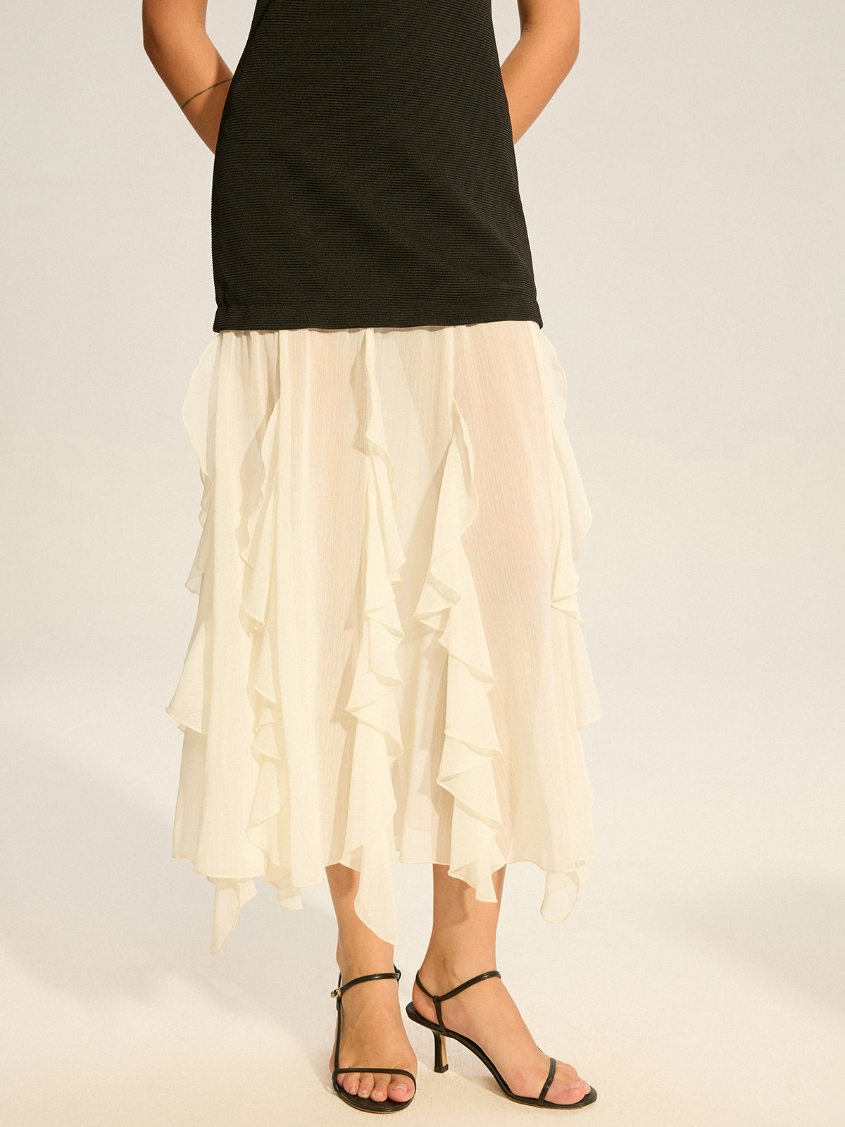 2 in 1 Semi-Sheer Ruffled Hem Maxi Dress-Massicos