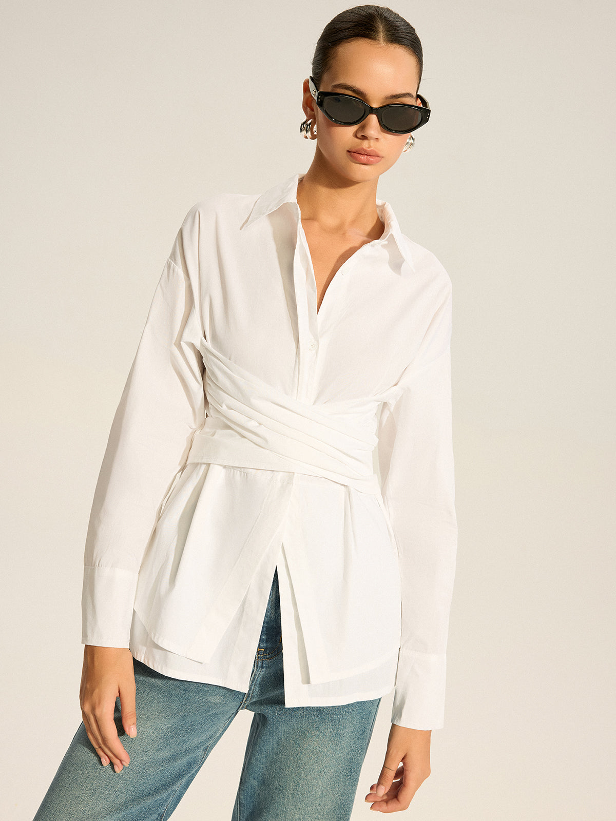 Back Bow Long-Sleeve Shirt-Massicos