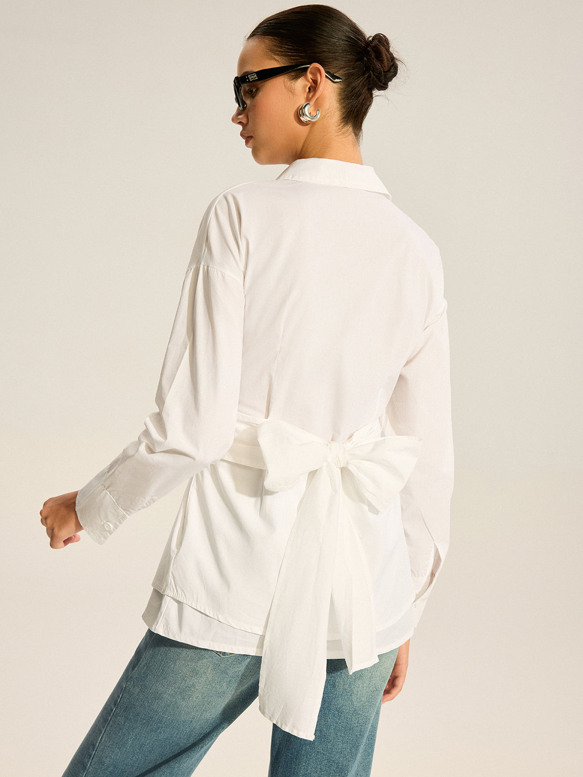 Back Bow Long-Sleeve Shirt-Massicos