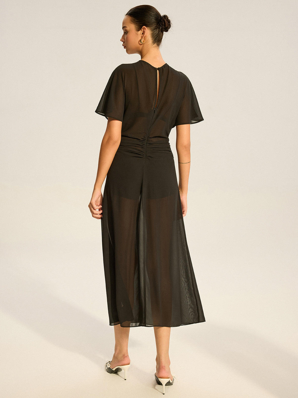Sheer Chiffon Midi Dress with Lining Slip Two-Piece Set-Massicos