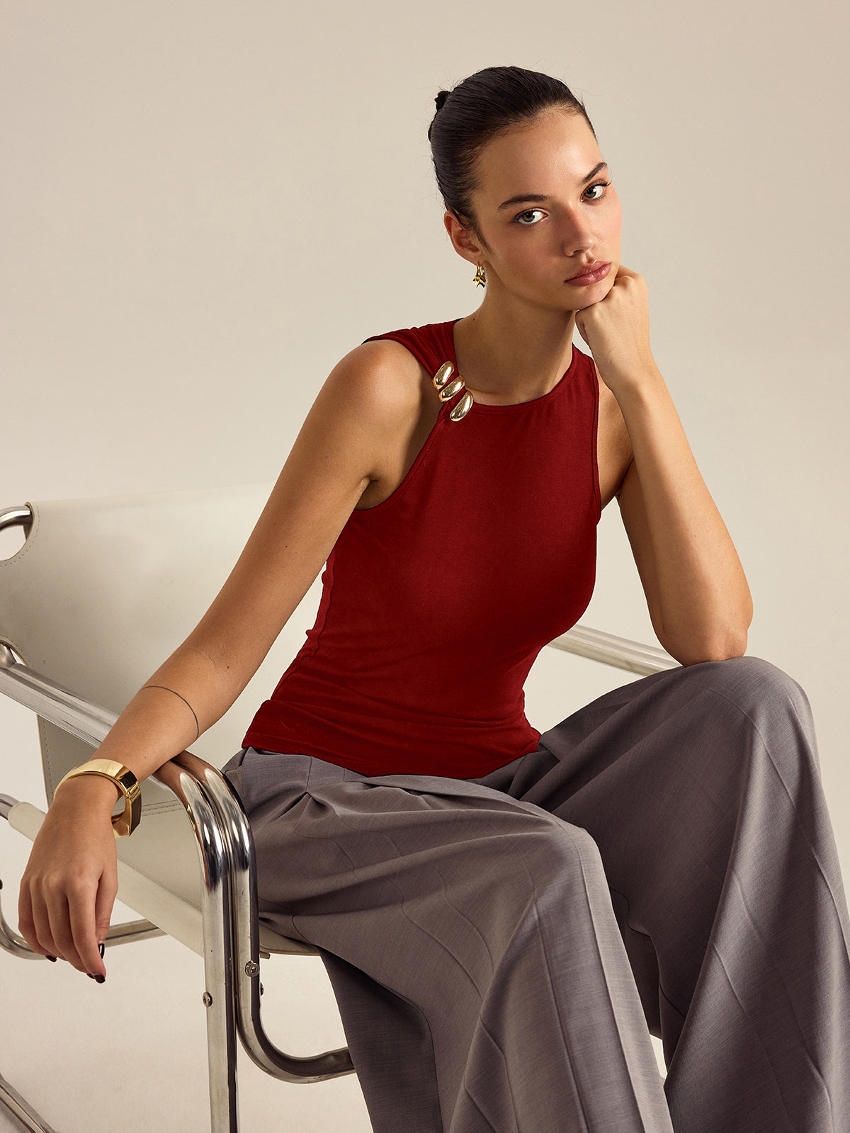 Metal Decor Sleeveless Top-Massicos