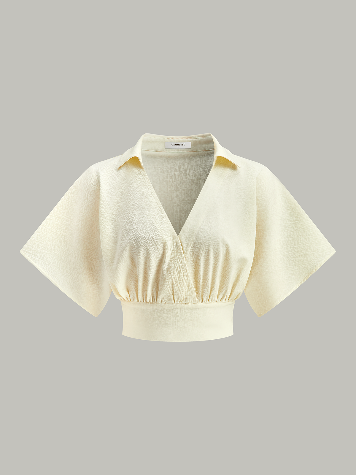 Ruched Short Sleeve Collared Top-Massicos