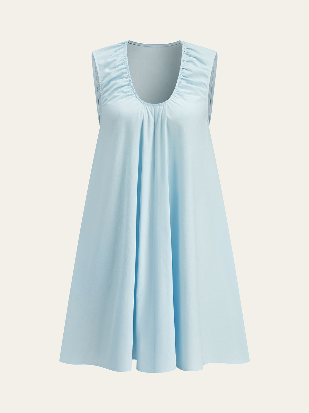 Cotton Ruched Neckline Mini Dress-Massicos