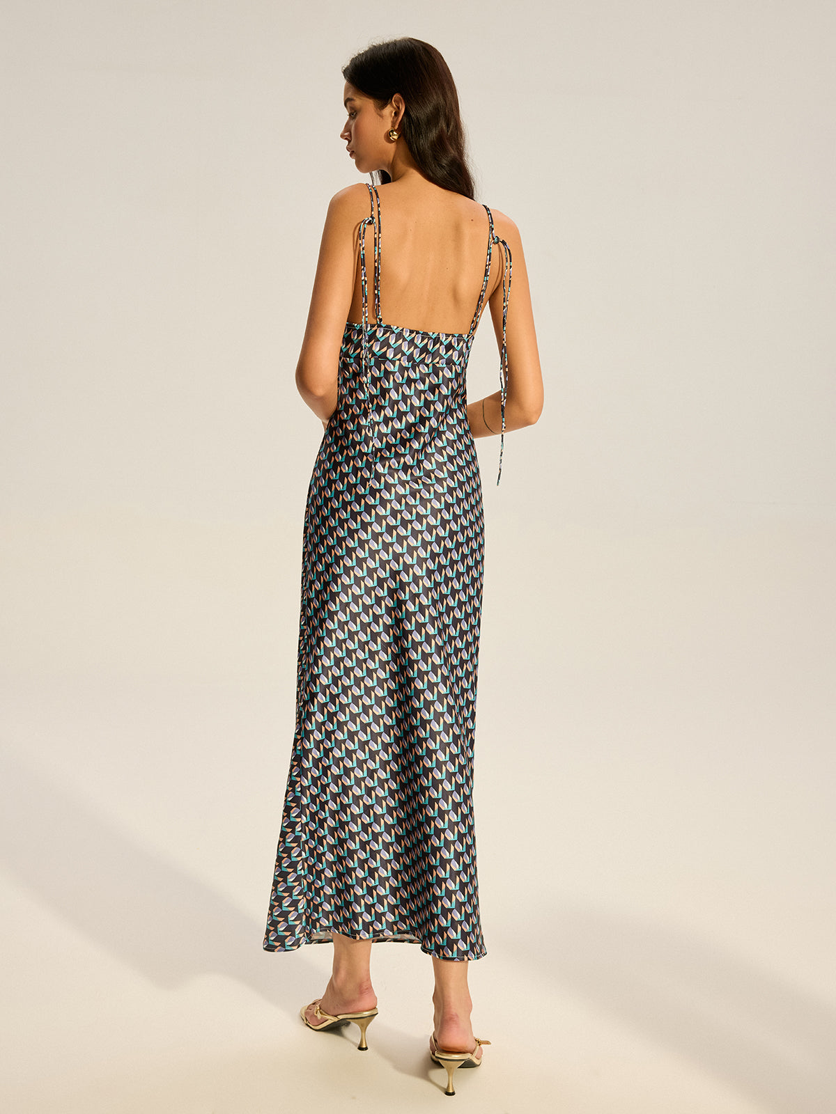 Vintage Print Spaghetti Strap Maxi Dress-Massicos