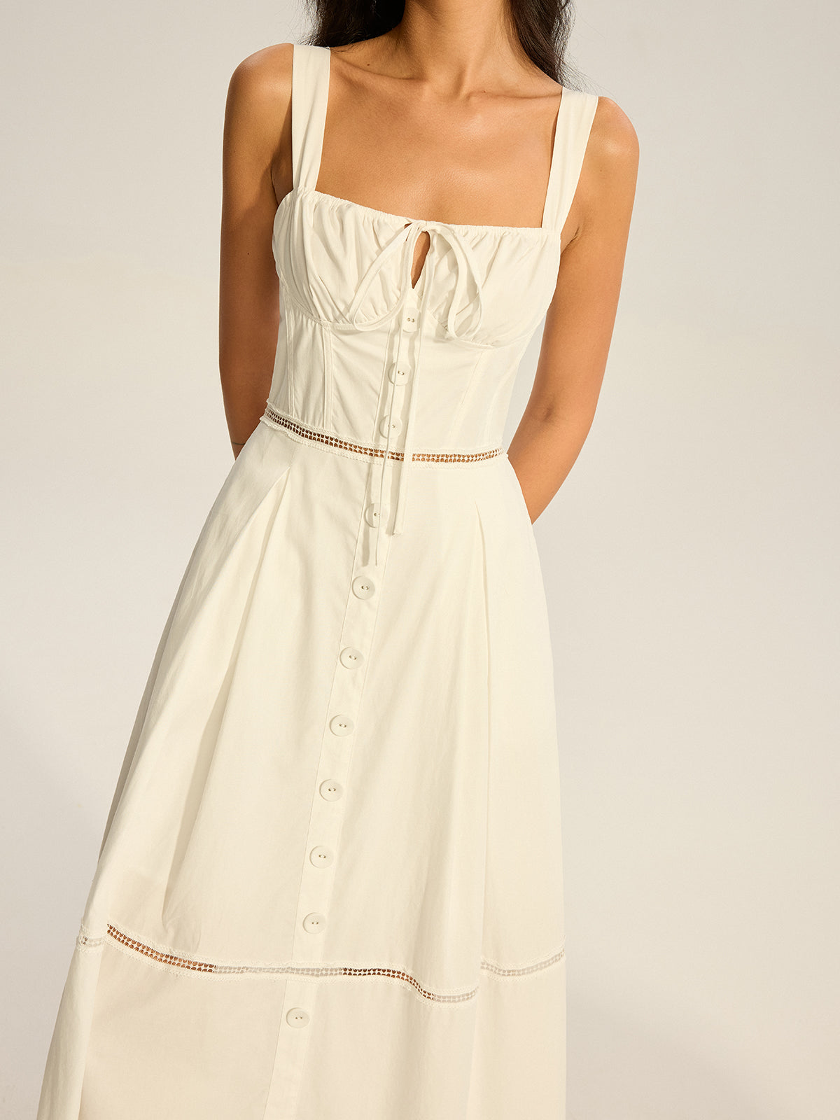 Lace Paneled Back-Tie Cotton Maxi Dress-Massicos