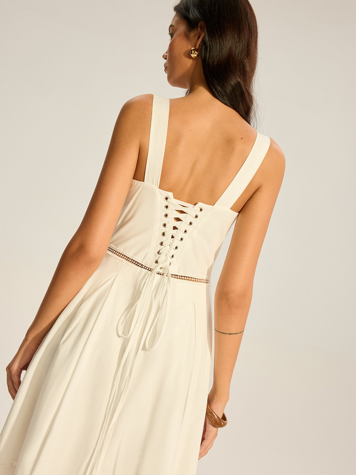 Lace Paneled Back-Tie Cotton Maxi Dress-Massicos