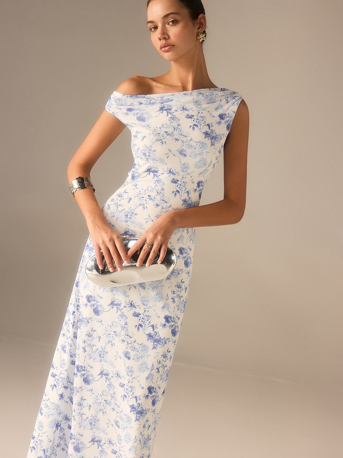 Floral Asymmetrical Drop Shoulder Maxi Dress-Massicos