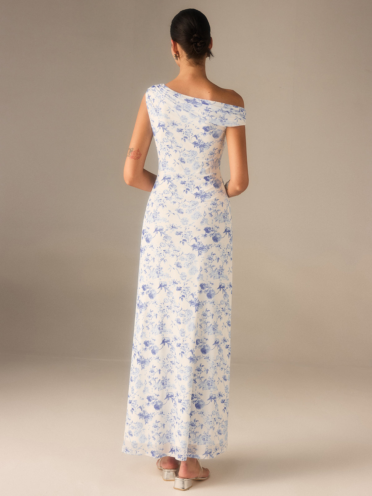 Floral Asymmetrical Drop Shoulder Maxi Dress-Massicos