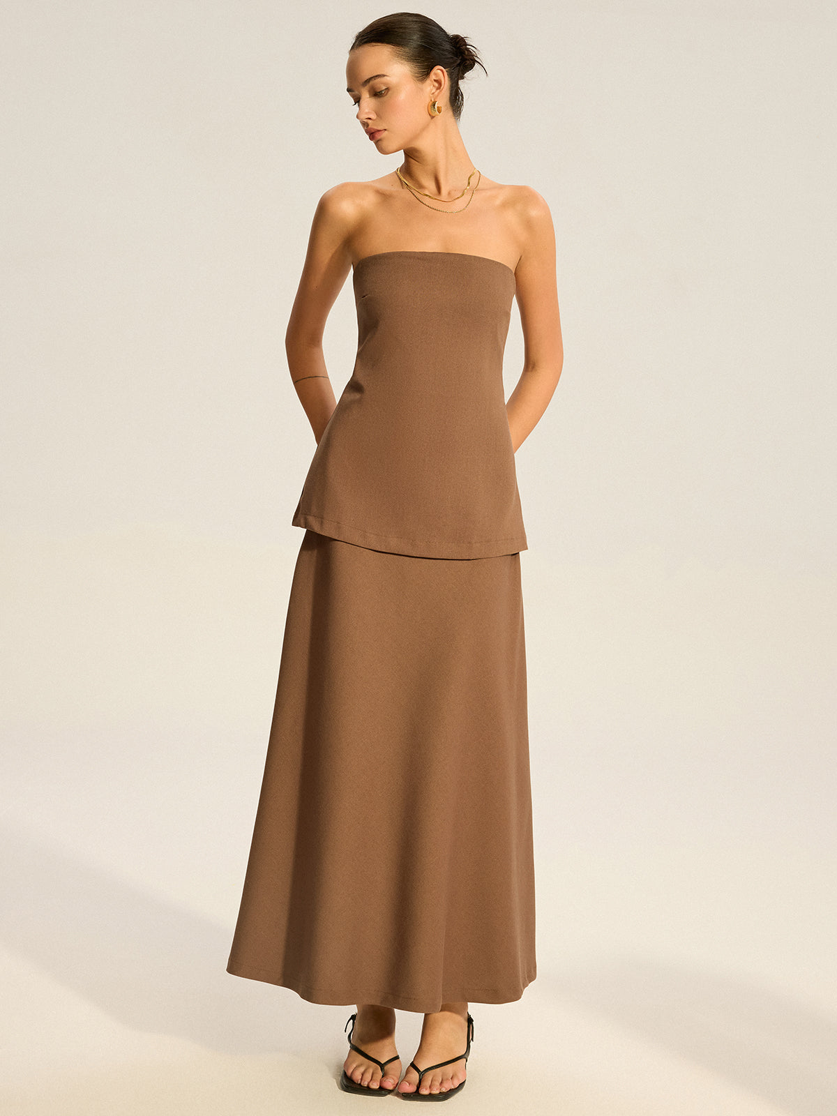 Strapless Layered Maxi Dress-Massicos