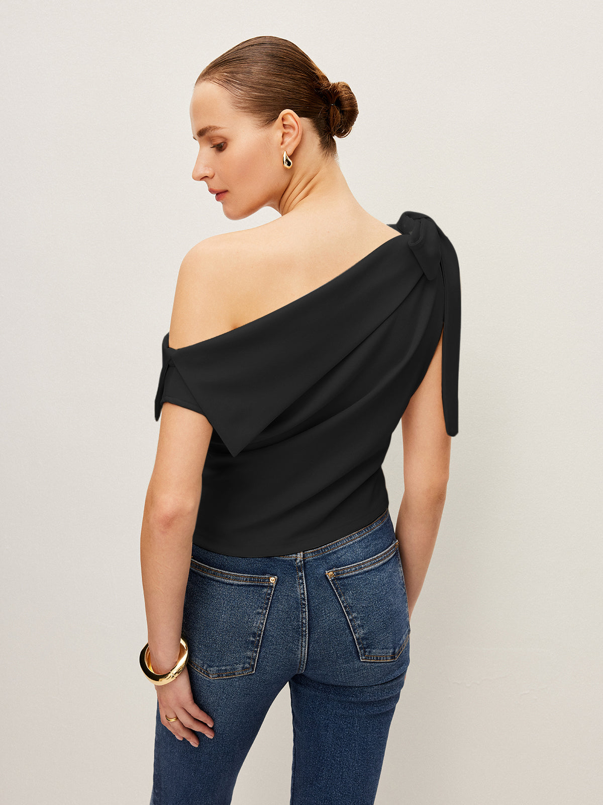 One-Shoulder Top With Bow Detail-Massicos