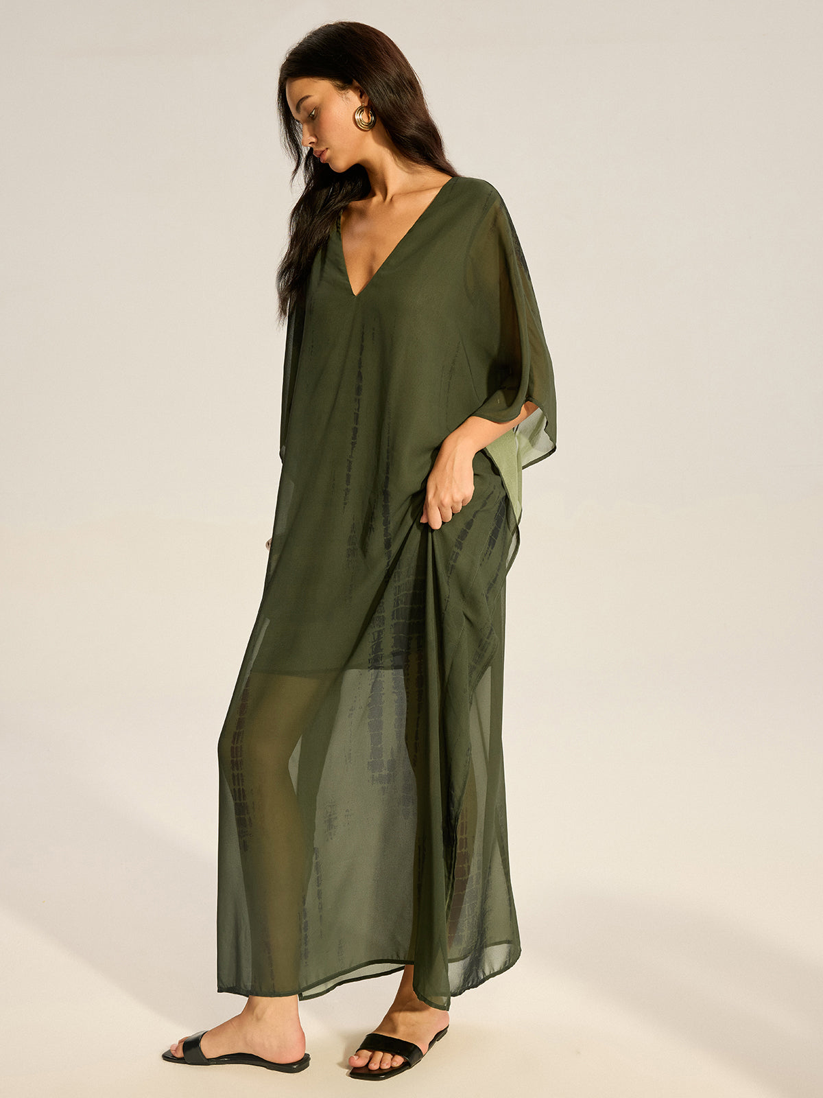 Sheer Chiffon V-Neck Maxi Dress-Massicos