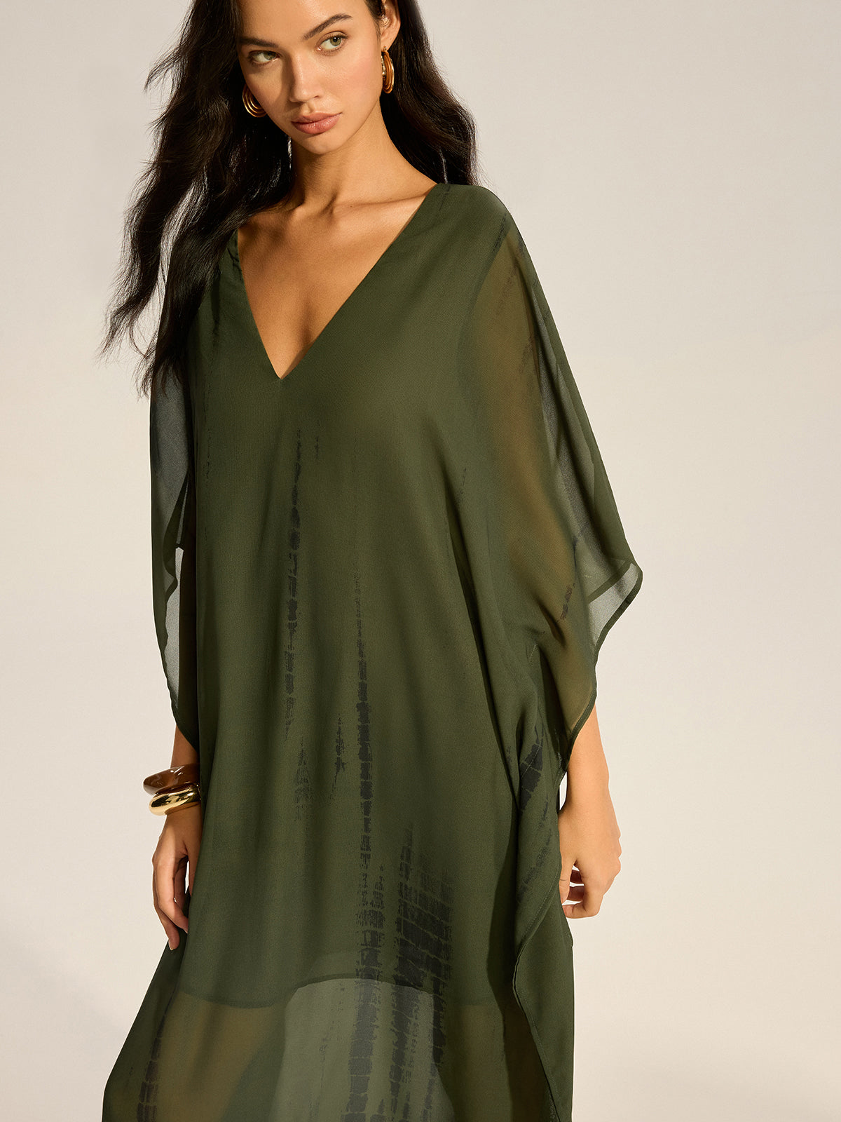 Sheer Chiffon V-Neck Maxi Dress-Massicos