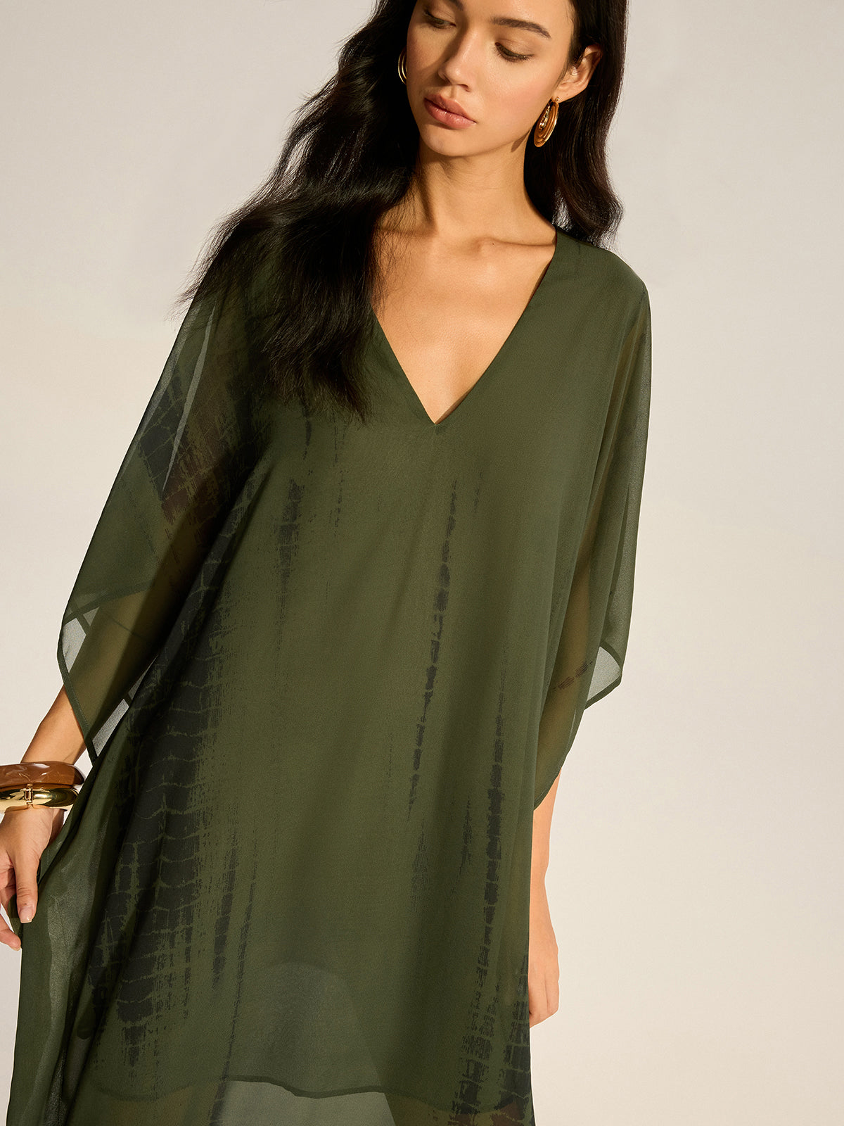 Sheer Chiffon V-Neck Maxi Dress-Massicos