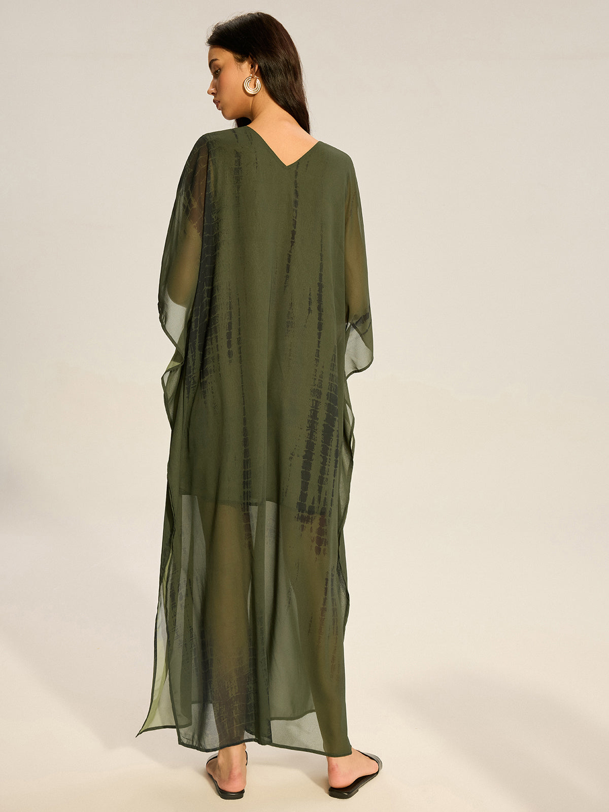 Sheer Chiffon V-Neck Maxi Dress-Massicos