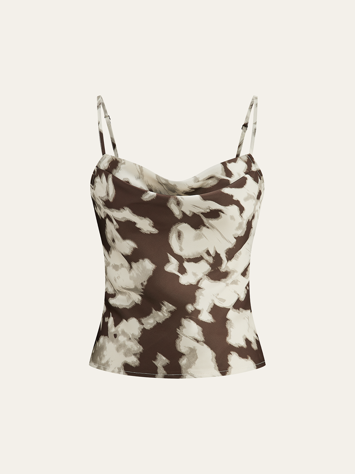 Satin Abstract Print Cowl Neck Cami Top-Massicos