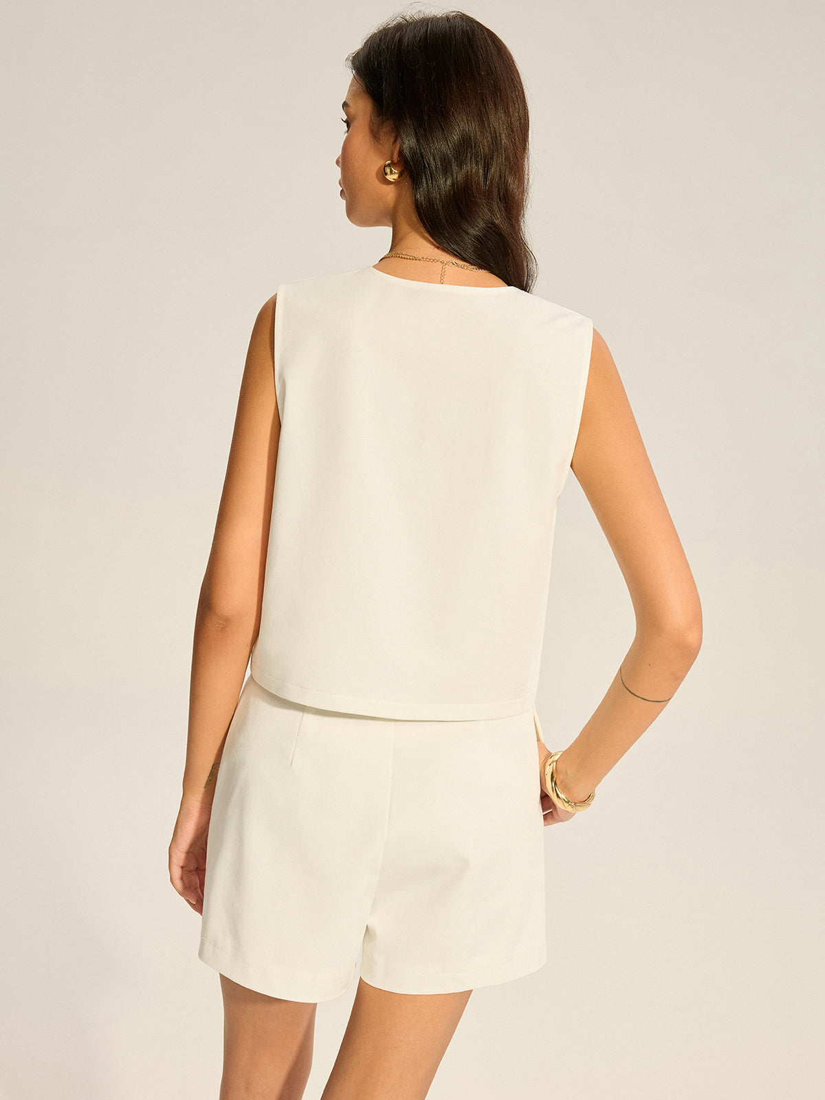 V-Neck Pocketed Top and Pleated Shorts Set-Massicos