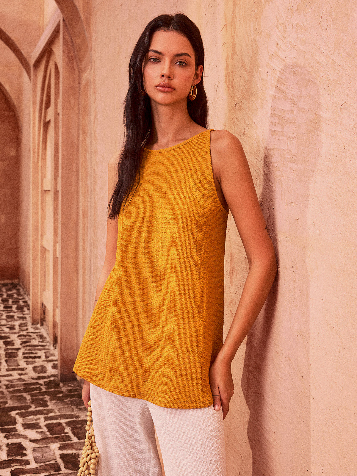 Textured Tie-Back Tank Top-Massicos