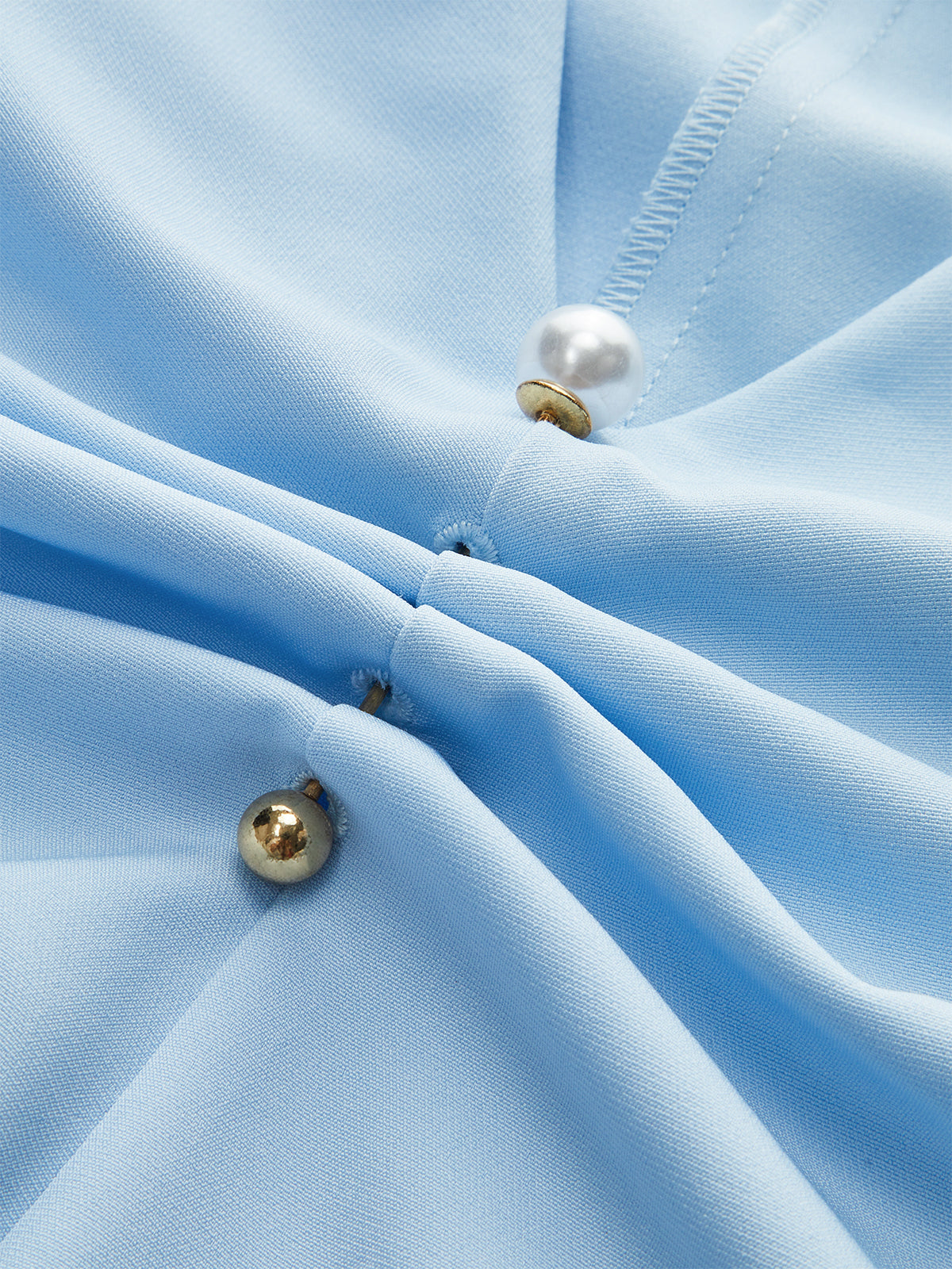 V-Neck Ruched Top with Pearl Detail-Massicos