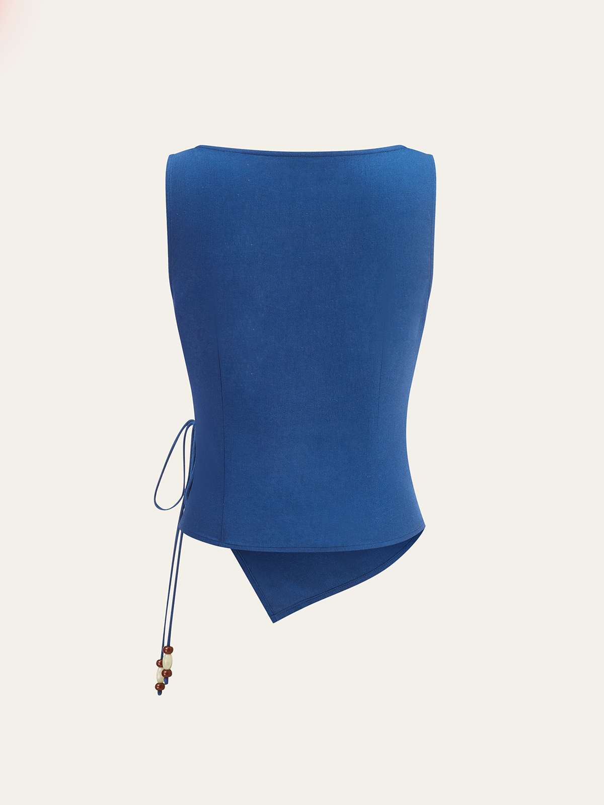 Asymmetric Wrap-Tie Sleeveless Top with Beaded String-Massicos