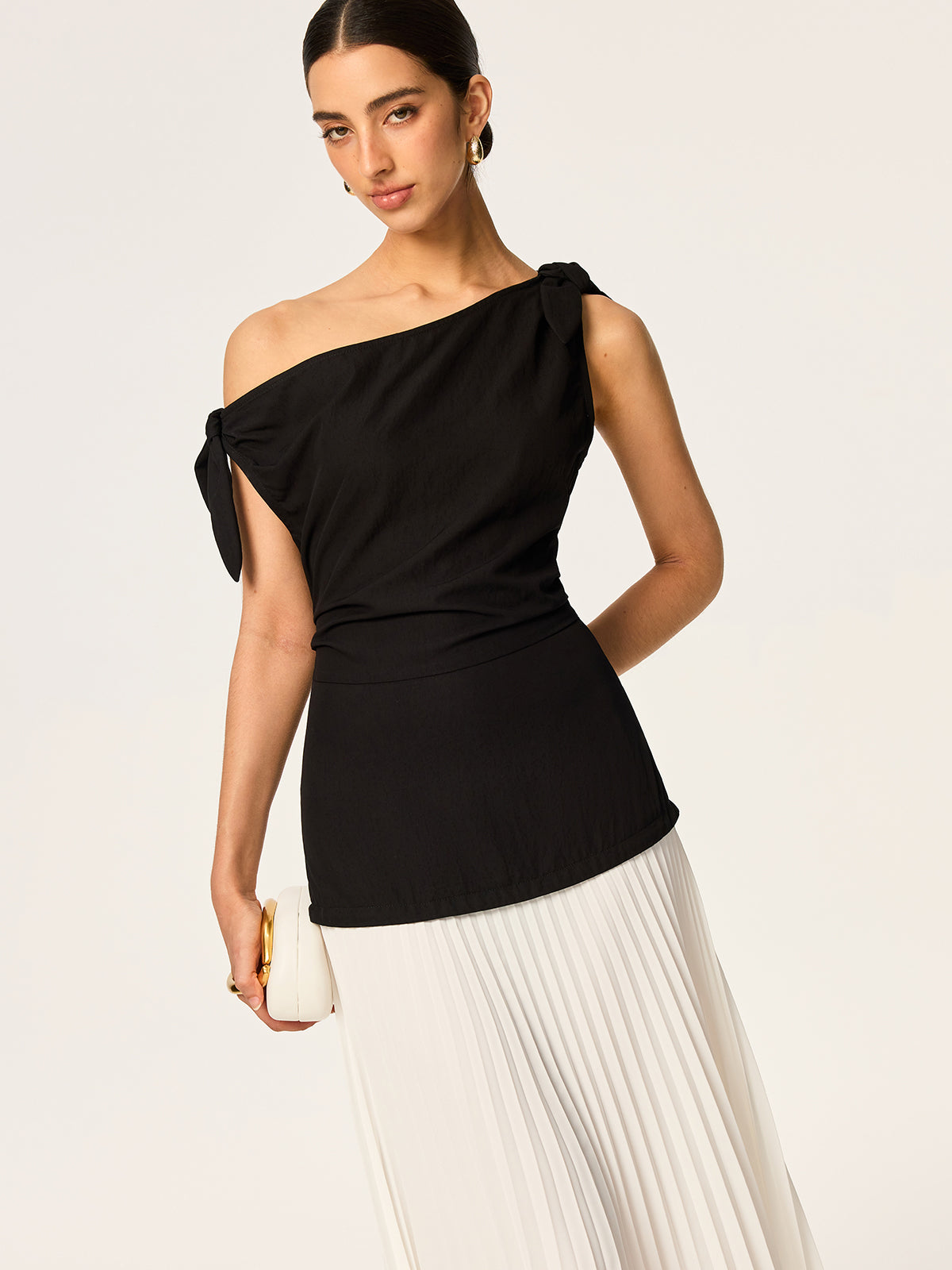 Asymmetric Pleated Maxi Dress with Bow Detail-Massicos