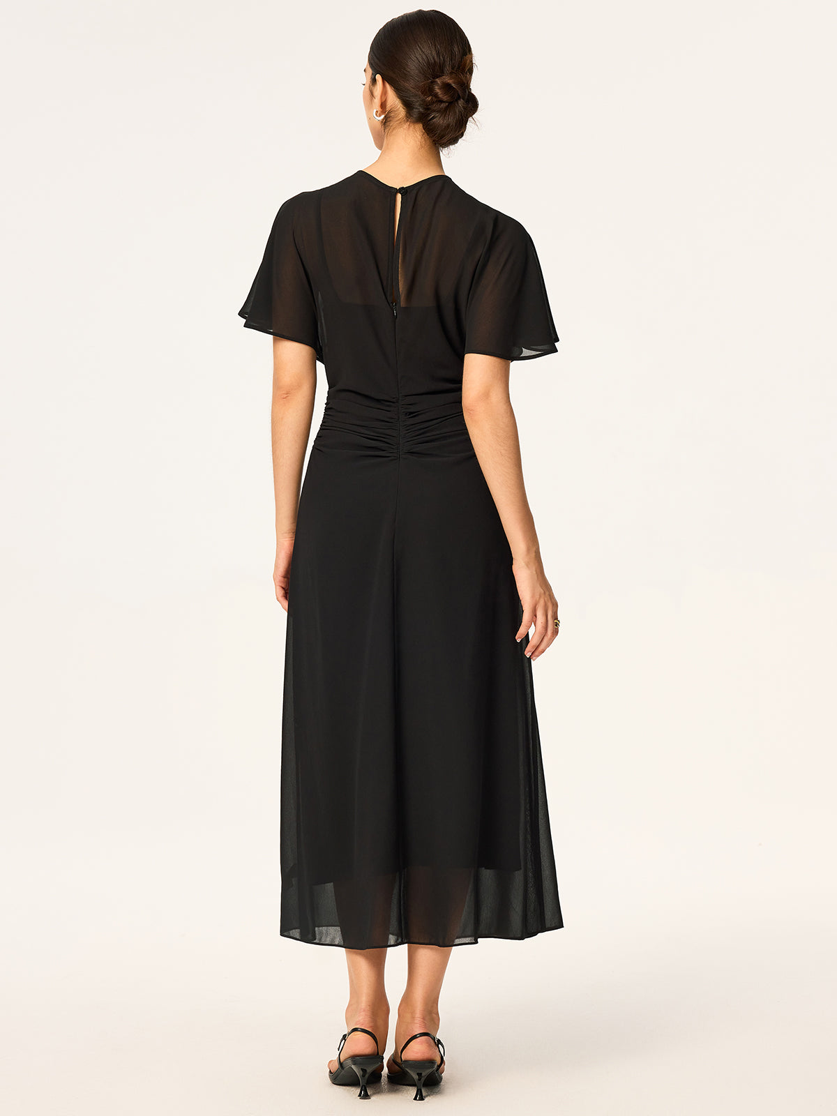 Sheer Chiffon Midi Dress with Lining Slip Two-Piece Set-Massicos