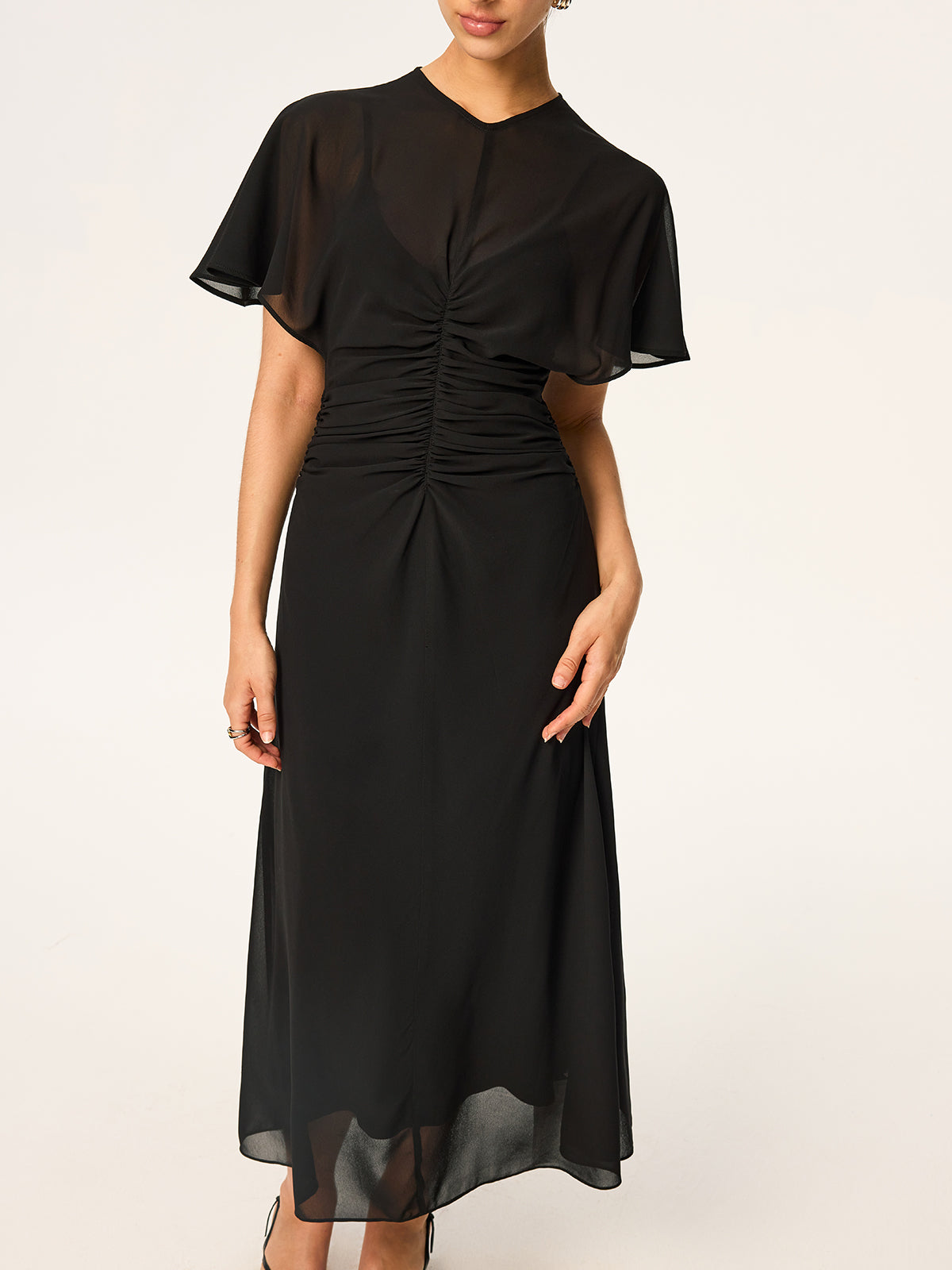 Sheer Chiffon Midi Dress with Lining Slip Two-Piece Set-Massicos