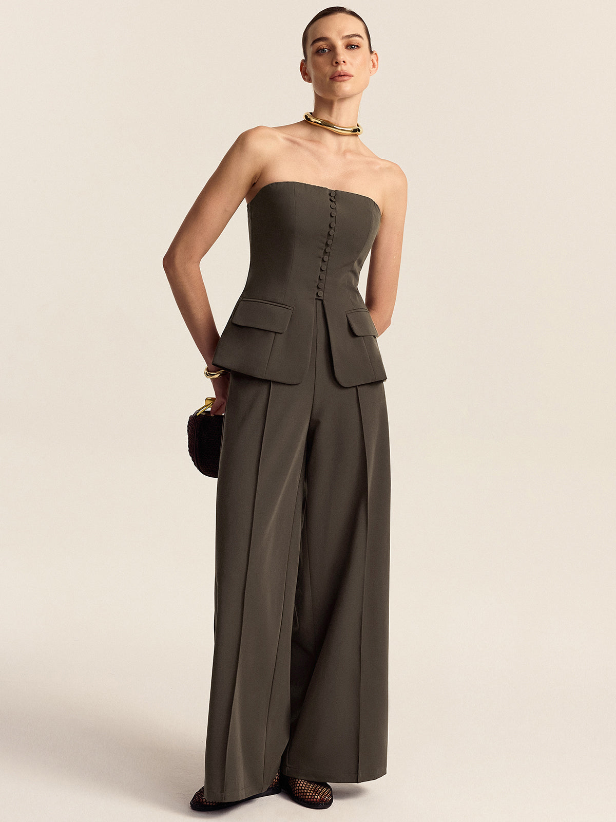 Strapless Top and Wide-Leg Pants Set-Massicos