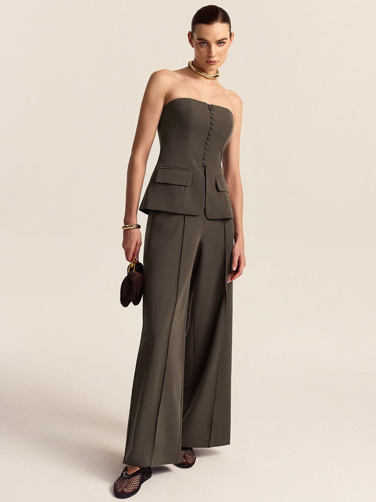 Strapless Top and Wide-Leg Pants Set-Massicos