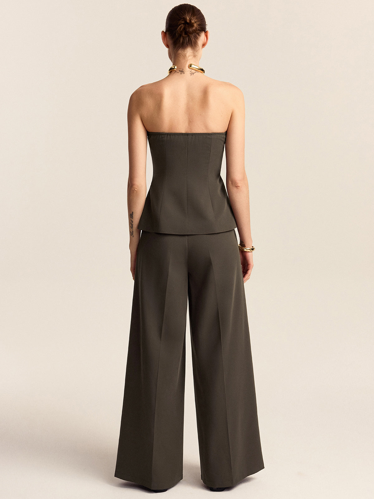 Strapless Top and Wide-Leg Pants Set-Massicos