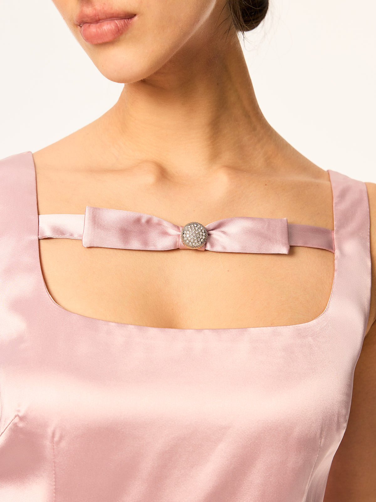 Satin Mini Dress with Bow and Rhinestone Detail-Massicos