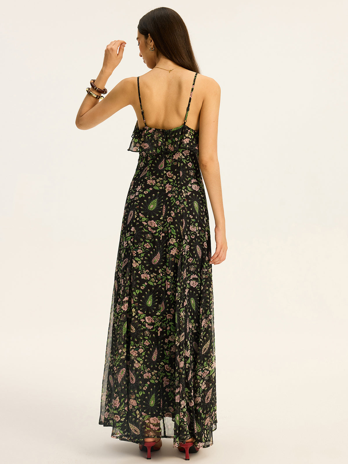 Floral Printed Chiffon Maxi Dress-Massicos